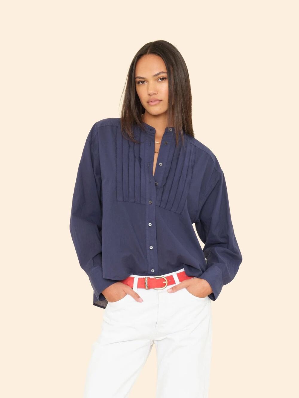 Xirena Pintuck Cotton Poplin Miranda Shirt - Navy - XS